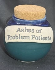 VTG Tumbleweed Pottery Ceramic Blue Tan Stoneware Ashes of Problem Patients Jar