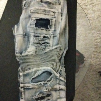 BLACK Premium Men's Light Wash Distressed Skinny Denim Jeans 5-Pocket