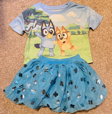 Bluey Girls 2T 2pc Outfit Set T-Shirt Blue Tulle Skirt Short Sleeve