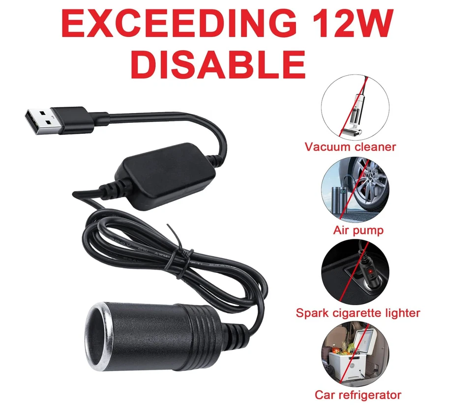 Neu! 60cm KFZ Zigarettenanzünder-Adapter Stromkabel 5V USB auf 12V Buchse Auto - Bild 4 von 4