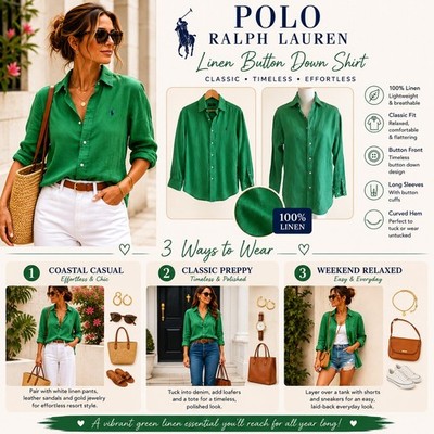 Polo Ralph Lauren Button Down Shirt Linen Womens Casual Classic SZ2 Preppy