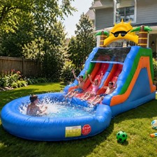 23FT Commercial Giant PVC Inflatable Bounce House Dual Water Slides Water Park