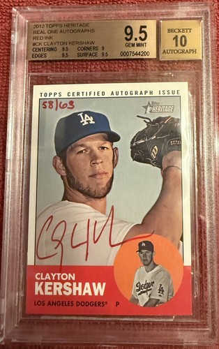 Clayton Kershaw [Red Ink] #ROACK 2012 Topps Heritage Real One Autographs card