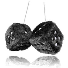 Pair 3  with White Dots Mirror Fuzzy Plush Dice and White Soft Plush Car Black