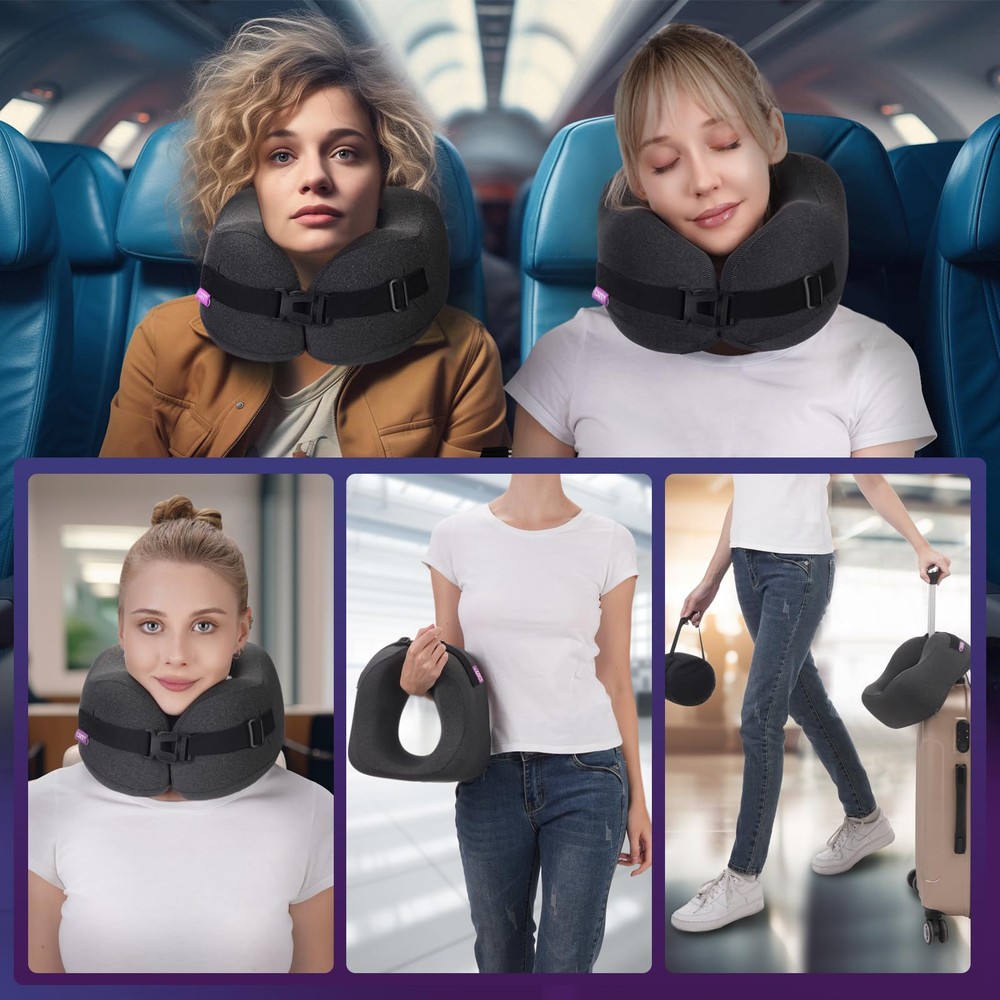 Travel Pillow Vac Compressed Memory Foam Neck Pillow Airplane,Comfortable,Nec...