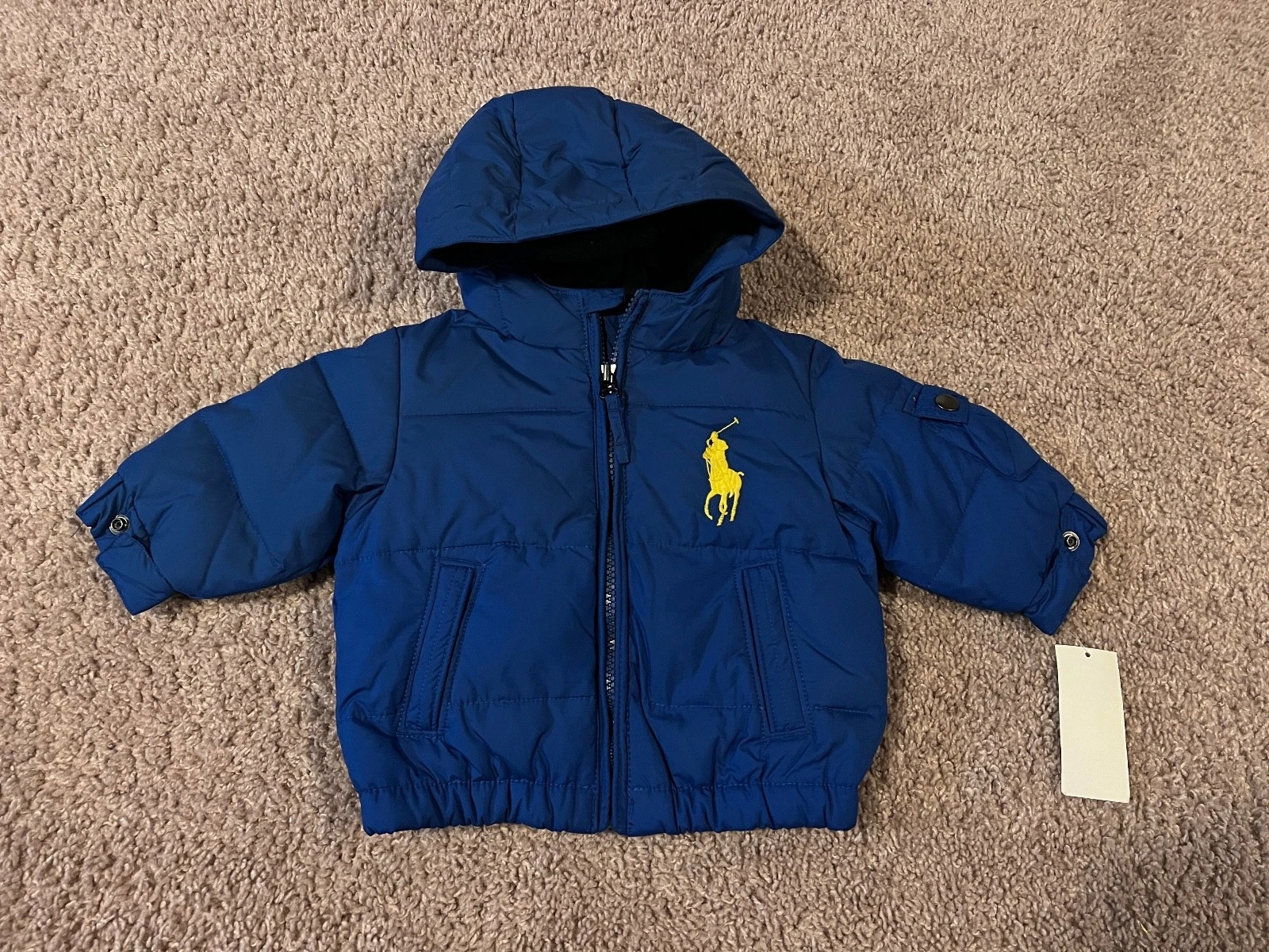 Polo Ralph Lauren down feather winter jacket coat yellow big pony blue PRL NY 9M