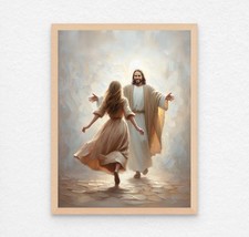 Jesus Wall Art Christian Print of Jesus with Girl for Home Decor