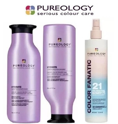 Pureology Hydrate Shampoo & Conditioner + Color Fanatic Spray Trio Set Fast Ship