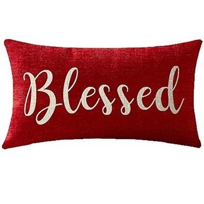 Nice Gift Inspirational Blessed Words Waist Lumbar Red Cotton Linen Throw 33