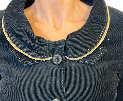 RENA LANGE WOMEN'S NAVY BLUE CORDUROY COTTON 3/4 COLLARED SLEEVE JACKET BLAZER 6 - Picture 4 of 12