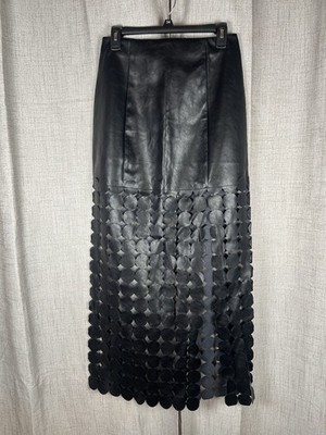 EB LUXE Los Angeles Skirt Laser Cut Circles Faux Leather Black Sz Medium NWT