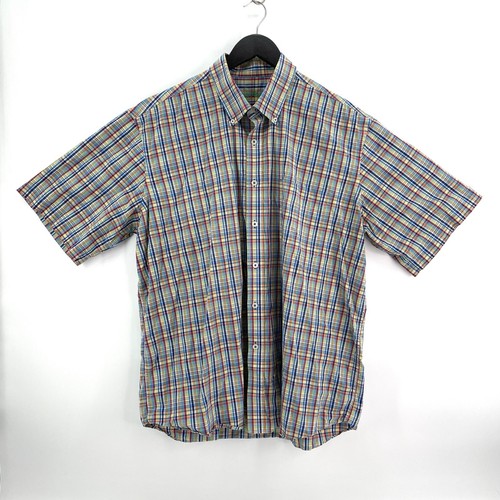 Camicia Alan Flusser colorata arcobaleno a quadri uomo XL con bottoni manica corta resort - Foto 2 di 8