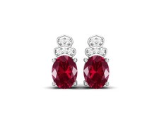 Ruby Double Halo Accent Design Earrings – Sterling Silver