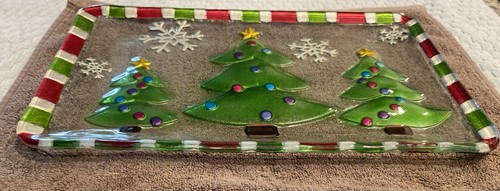 Vintage Pier 1 Christmas Tree Glass Serving Tray 8" x 12". CHTM-1126 - Picture 2 of 3