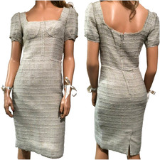 Dolce & Gabbana Rare Tweed Bustier Wool Sheath Pencil Gray Beige Dress IT38
