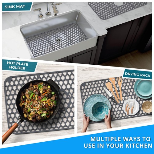 Silicone Sink Mat - 26"x14" Large Non-Slip Farmhouse Sink Protector, Eco-Frie... - 第 5/8 張圖片
