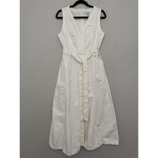 Sundance Poppy Belted White Denim Dress Cottagecore Western Midi Sleeveless 10