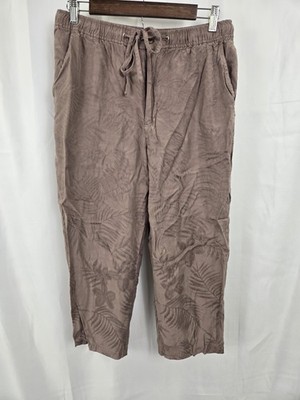 Classic Elements Pants Womens Large Brown Silk Rayon Floral Capri Tropical Crop