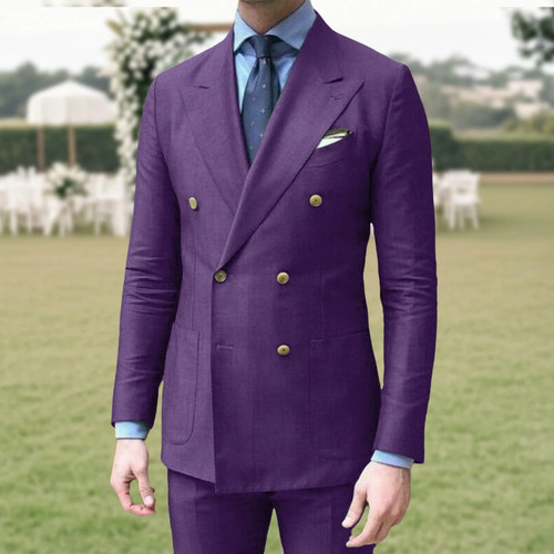 Casual Summer Linen Suit for Men Peaked Lapel Blazer with Pant Ensemble - Picture 27 of 39
