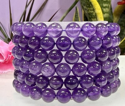Wholesale Lot 6 Pcs Natural Amethyst 8mm 7.5  Crystal Stretch Bracelet