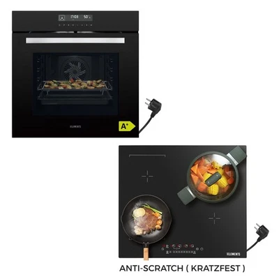 KB-ELEMENTS Herdset Backofen 60cm + KRATZFESTES Induktionskochfeld 60cm, EU Stecker Anschluß