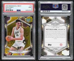 2023-24 Bowman U Best Yellow Refractor /75 Zach Edey #74 PSA 9 MINT