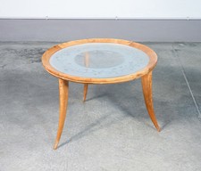 ⚜️ TAVOLINO BASSO DESIGN ITALIA 1940S LEGNO VETRO TONDO VINTAGE COFFEE TABLE