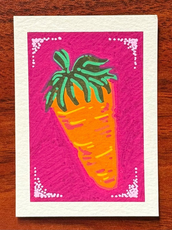 Carrot Vegetable ACEO - Original Acrylic Painting 2.5” x 3.5”