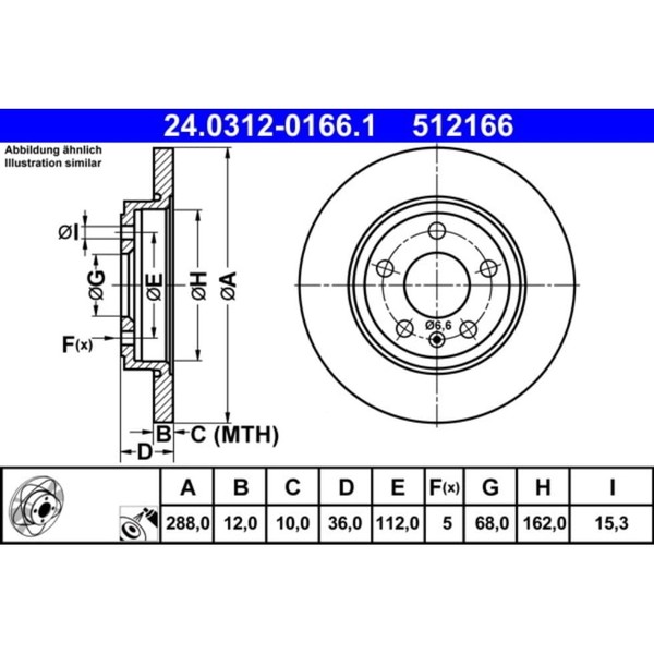 Bremsscheibe ATE 24.0312-0166.1 (2 Stk.) FüR Audi Seat A4 B6 Avant Exeo-image