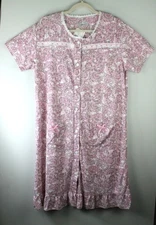 JOAN VASS Women's Short Sleeve Pink Paisley Short Robe SZ XL Lounge Sleepwear