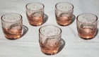 Vintage 1930s Depression Glass Pink Etched Floral Leaf Pattern Shot Glasses x5