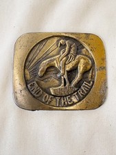 Vtg 70s End of the Trail Brass Belt Buckle Native American on a Horse, 9