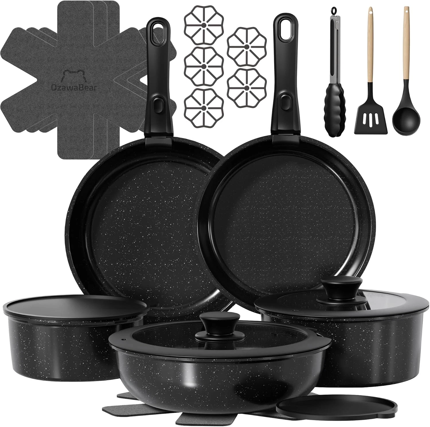 23-Piece Non-Stick Ceramic Cookware Set, Healthy & Induction Safe, Black