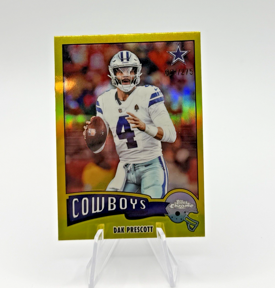 Dak Prescott 2025 Topps Chrome #1975-10 Yellow Refractor #21/275