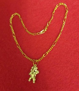 Authentic MENS 9 1/2 INCH 14KT GOLD PLATED TEDDY BEAR FIGARO ANKLET - A4