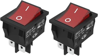 JD 2pcs 30A KCD4 Power Switch 125V/250V AC DPST Rocker Switch Color: Red light