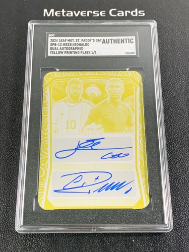 2024 Leaf Lionel Messi Ronaldo Dual Auto Yellow Printing Plate 1/1 SGC AU