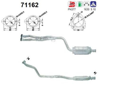 Catalyseur AS 71162 remplacement direct pour échappement Mercedes-Benz 2024900019