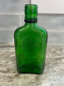 Vintage Jagermeister Green Bottle Embossed Logo Of Saint Hubertus