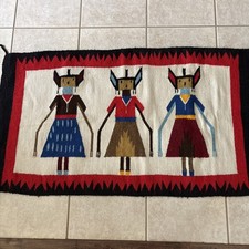 Beautiful Native American Navajo Hand-Woven Yei Pictorial Rug 27”x 48” Two Sided