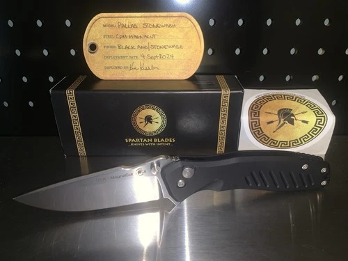Spartan Blades Knife Pallas Stonewash MagnaCut Black Aluminum Handles