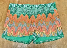 Judith March Luxe Lace Overlay Shorts in Oranges & Greens, Size Small