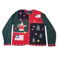 Karen Scott Cardigan Women S Red Green Patchwork Santa Ugly Christmas Patriotic