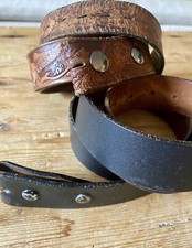 Vtg Leather Belt Strap Lot of 2 Brown/Black, Tooled, Western, Snaps, No Buckles