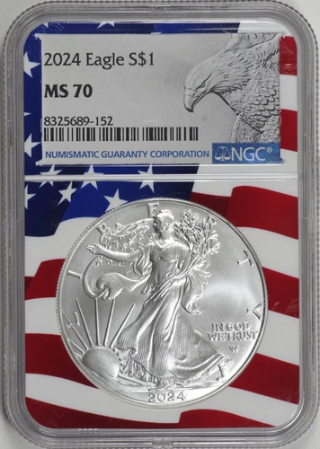 2024 American Silver Eagle $1 NGC MS70, Flag Holder [17F33]
