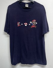 VINTAGE Y2K Super Mario Bros Shirt Adult Large Mushroom Blue Short Sleeve Mens