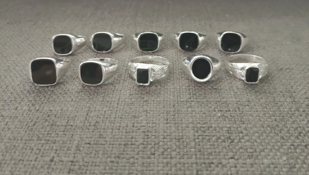 anillos de Hombre de Plata 925 Mexicana Piedra onyx Lote de 10 Pz