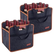 2 Pack 9 Bottle Wine Tote Bag Insulated Thermal Padded Wine Carrier Tote Reus...