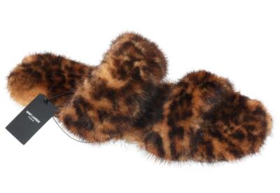 【関税&送料込み】Saint Laurent Slippers NEW YSL SAINT LAURENT MINK SLIPPER SLIDES SANDALS SHOES 41