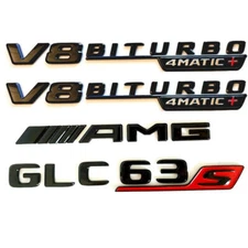 GLC63S AMG Emblem V8 BITURBO 4MATIC Gloss Black Trunk Fender Badge Mercedes C253
